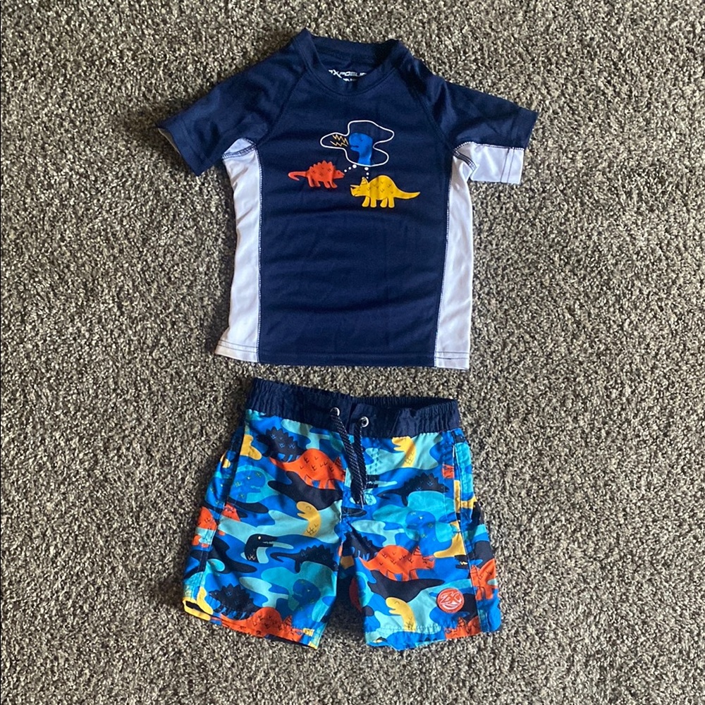 Blue and White Rashguard Swim Set with Sea Creature Design